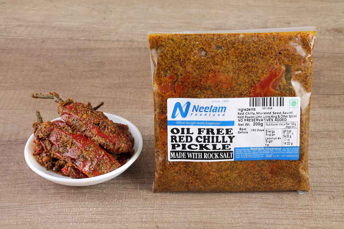 Oil Free Red Chilli Pickle 200 Gm