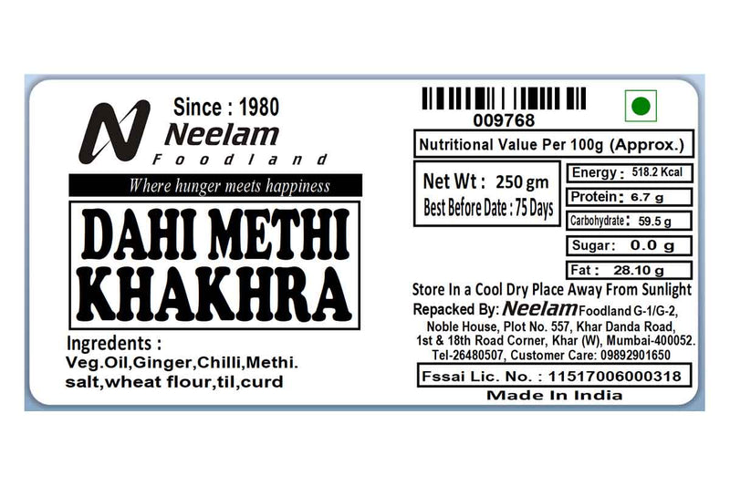 WHOLE WHEAT DAHI METHI KHAKARA 250 GM