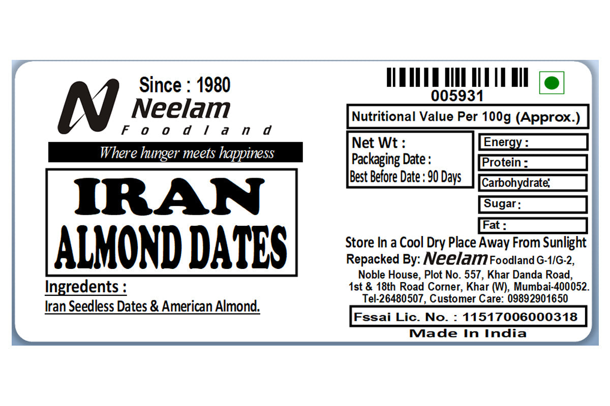 Iran Seedless Dates Almond Tray 400 Gm