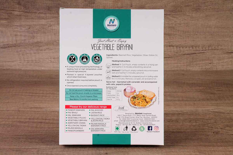 READY TO EAT VEG BIRYANI, EASY TO MAKE FOOD, JUST HEAT AND ENJOY, HOME AND TRAVEL POUCH, COOKING, 100% VEGETERIAN PACK OF