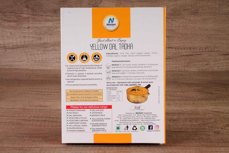 READY TO EAT,EASY TO MAKE FOOD,JUST HEAT AND ENJOY HOME AND TRAVEL POUCH,COOKING,100% VEGETARIAN YELLOW DAL TADKA 285 GM PACK OF