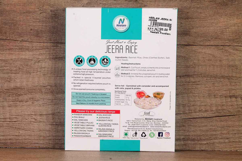 READY TO EAT JEERA RICE, EASY TO MAKE FOOD, JUST HEAT AND ENJOY, HOME AND TRAVEL POUCH, COOKING, 100% VETERIAN PACK OF 4